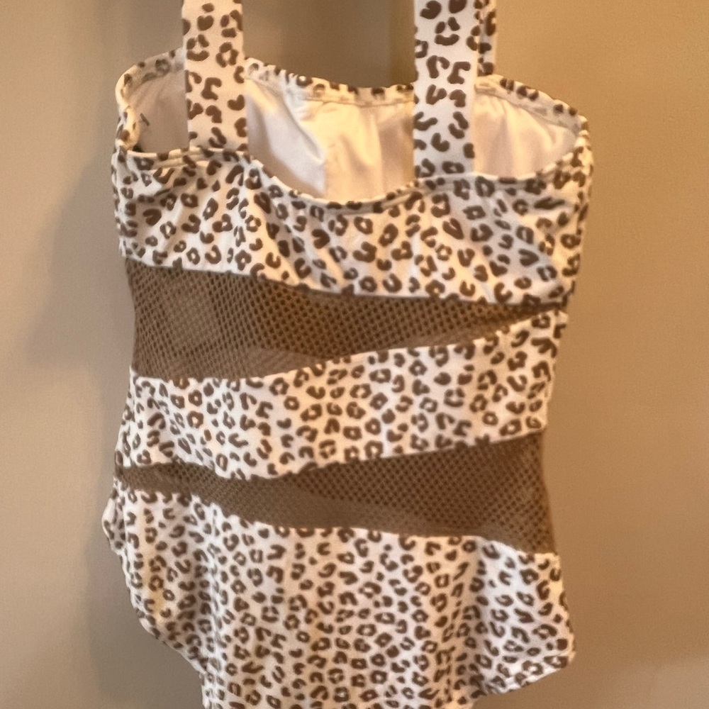 Girls Leopard Print One-Piece Swimsuit in Cream and Brown Size 6   11”PTP NEW - Picture 5 of 9